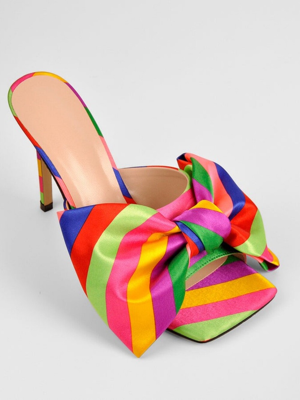 Multicolor Striped Bow High Heel Mule Size EU 42